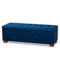 Baxton Studio Roanoke Navy Blue Velvet Upholstered Grid-Tufted Storage Ottoman Bench 160-9929